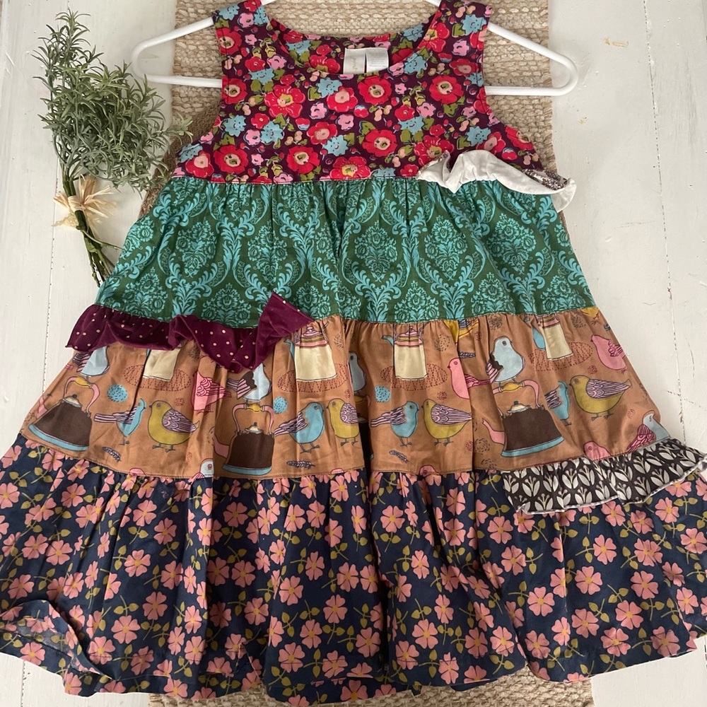 Matilda Jane Multicolor Floral and Bird Kids Dress Sz 6